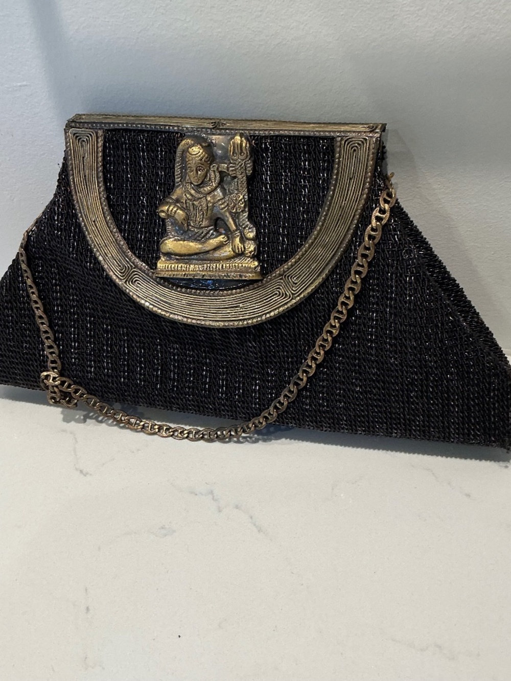 Vintage P. Maria Coiled Metal Mesh Clutch Brass Lord Shiva Motif
